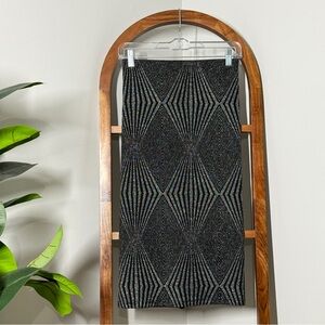 Zara MEDIUM Black Metallic Shimmer Pencil Bodycon Art Deco Skirt NEW